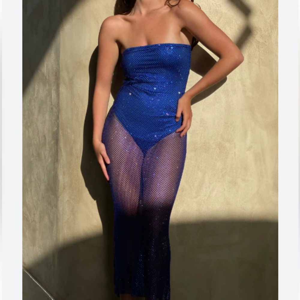 Meshki Persian Blue Nima Sheer Midi Dress